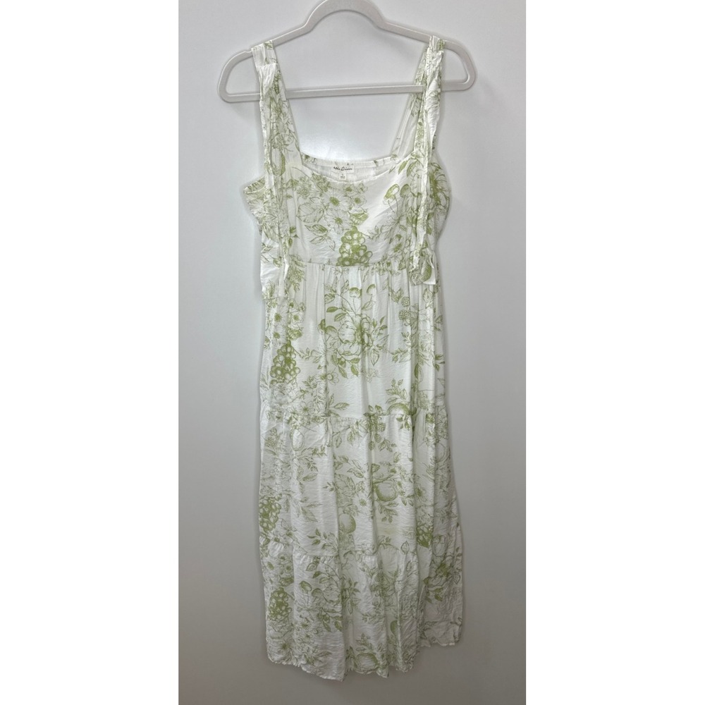 by the River Fruit Blossom Tiered Midi Dress Green Toile Floral Crinkle Large - Picture 2 of 16